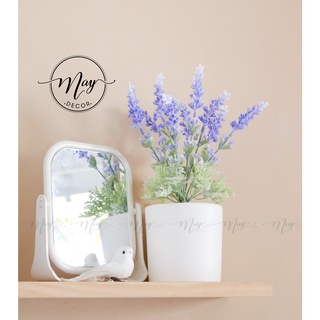 Hoa giả, Hoa lụa, Chậu lavender phấn cao 30cm (chậu trụ trắng 11)
