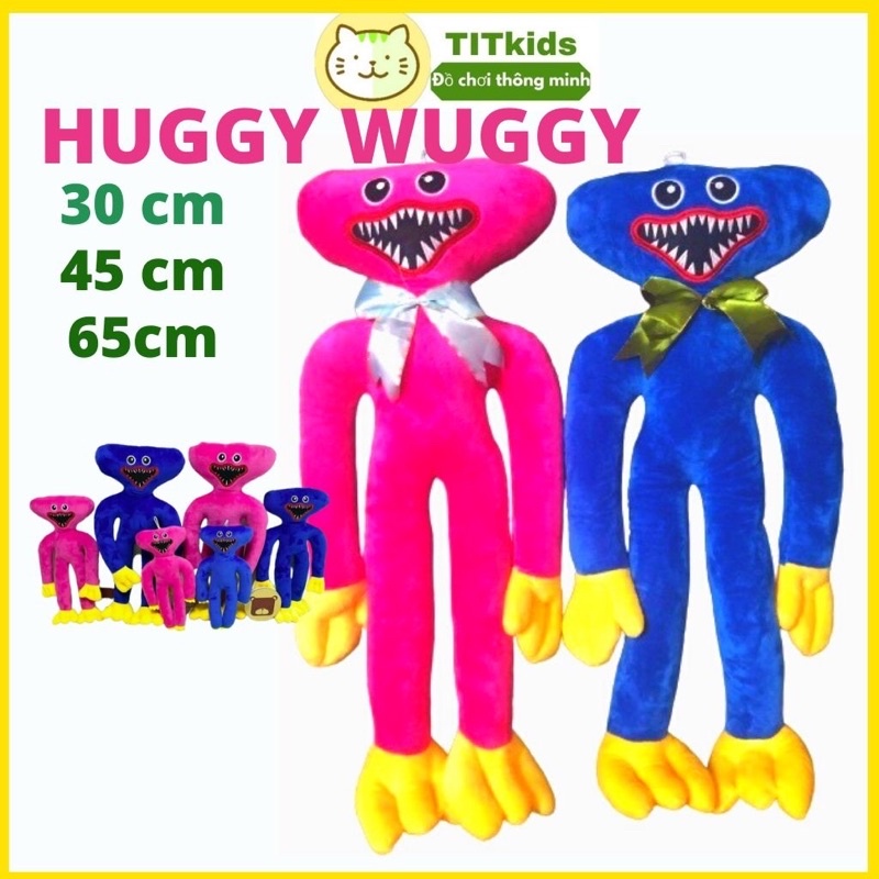 Gấu bông huggy wuggy trong game poppy playtime, gấu bông mini size 30cm, 45cm, 65cm, màu hồng và màu xanh Titkids