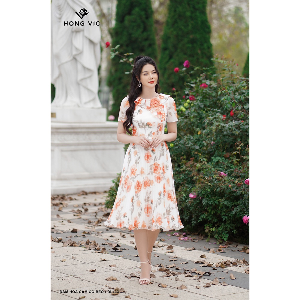 Đầm nữ thiết kế Hong Vic hoa cam cổ bèo DL433