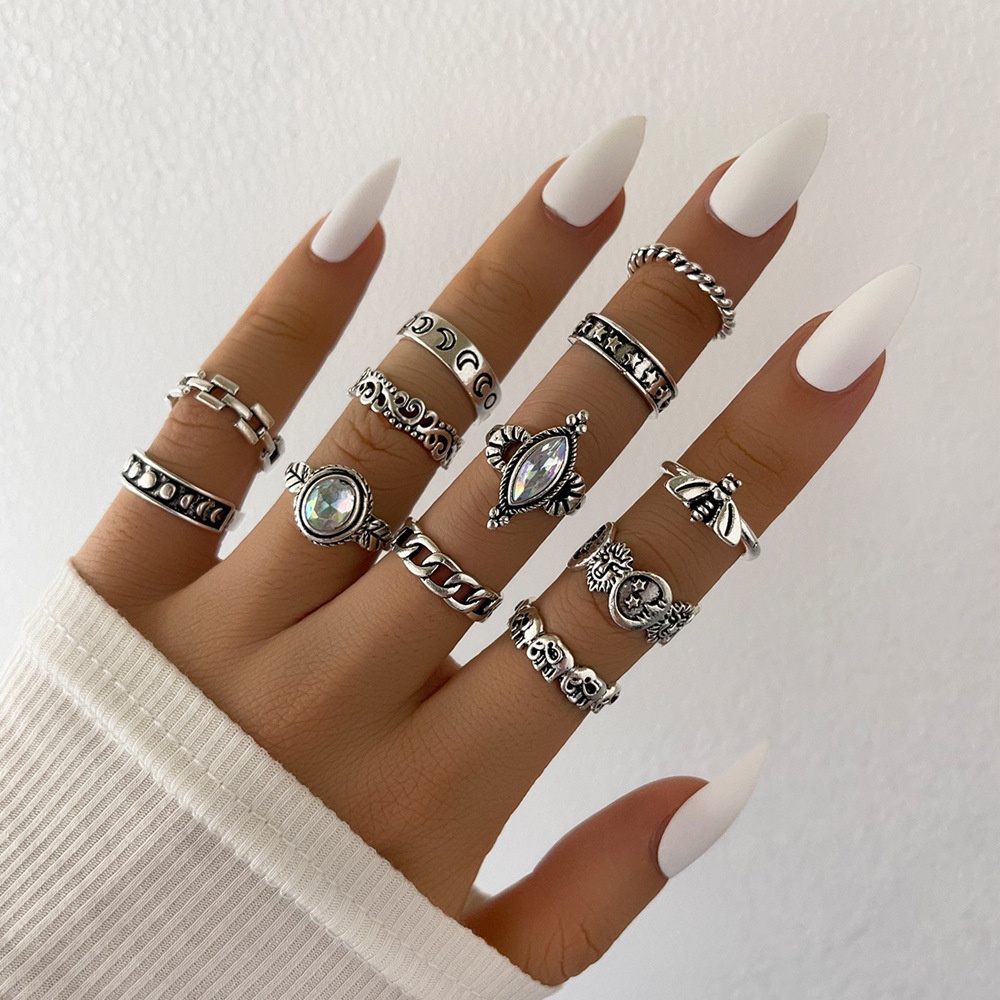 Set 14 nhẫn đeo tay bằng kim loại nhiều kiểu cá tính sành điệu cho nữ