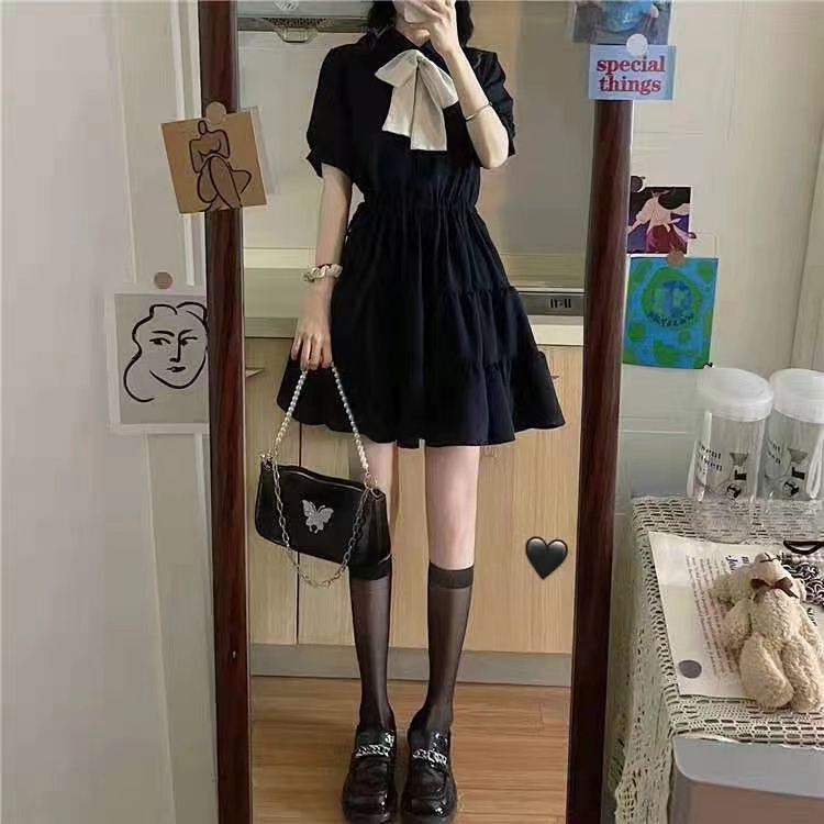 Đầm Perty xếp tầng thắt nơ dễ thương phong cách Hàn Quốc chất liệu voan