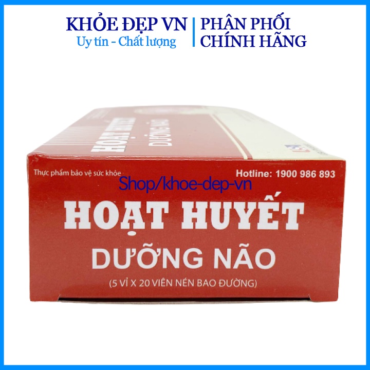 Hoạt huyết dưỡng não giảm đau đầu, hoa mắt, chóng mặt, tăng cường lưu thông máu - Hộp 100 viên