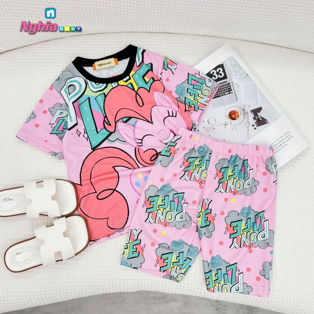 Set bộ thun lạnh quần đùi áo ngắn tay NGHĨA BABY dành cho bé gái từ 10-40kg!