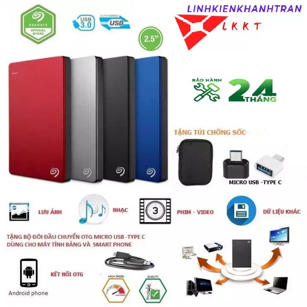 Ổ cứng di động Seagate Backup Plus Slim 250GB,320GB,500GB,1000GB  BH 24 Tháng - HDD-tặng túi chống sốc