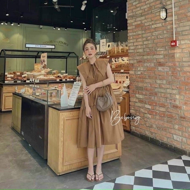 VÁY ĐẦM NỮ MAXI CỔ CHỜM VAI BẢN LỚN