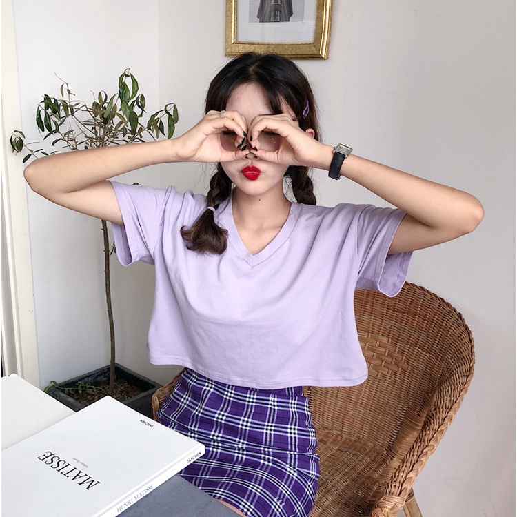 Áo croptop nữ cổ tim giá rẻ thời trang trẻ năng động 4YOUNG
