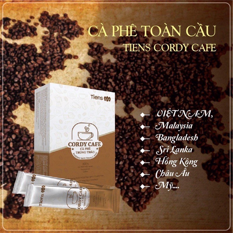 [NGUYÊN CHẤT] Cà phê Trùng thảo TIENS hộp 12 gói Mix Nhân sâm Linh chi Kỷ tử hàng xuất khẩu