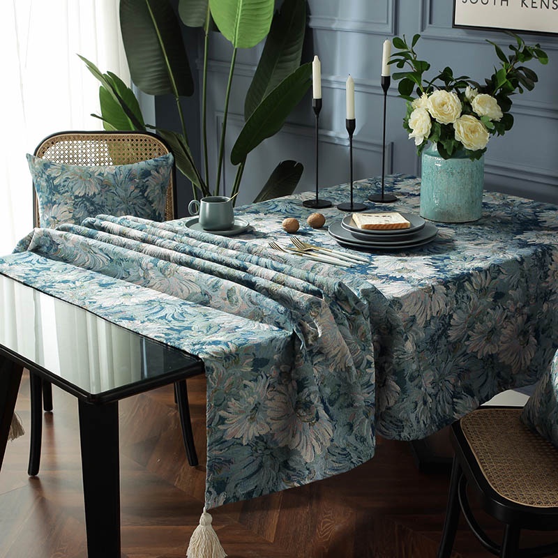 Khăn Trải Bàn Jacquard Cao Cấp Với Tua Rua Trang Trí Nhà Bếp & Bàn Ăn