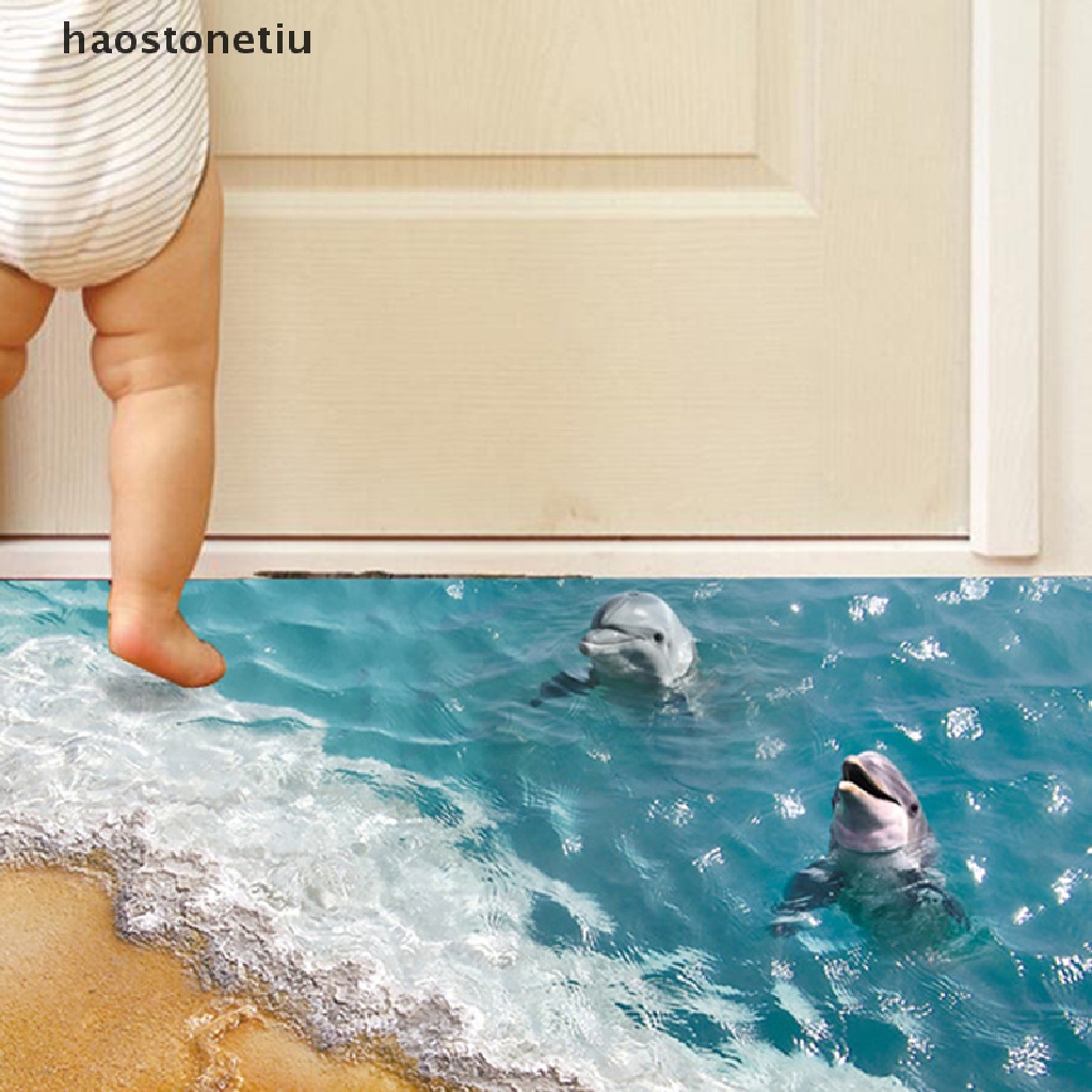 Miếng Dán Sàn Nhà Hình Cá Heo 3d Chống Nước 60 * 90cm