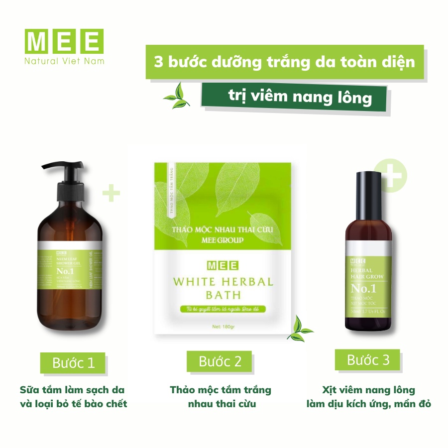 Combo 2 Tắm Trắng Nhau Thai Cừu , xịt viêm Nang Lông 100ml và Sữa Tắm 500ml MEE NATURAL