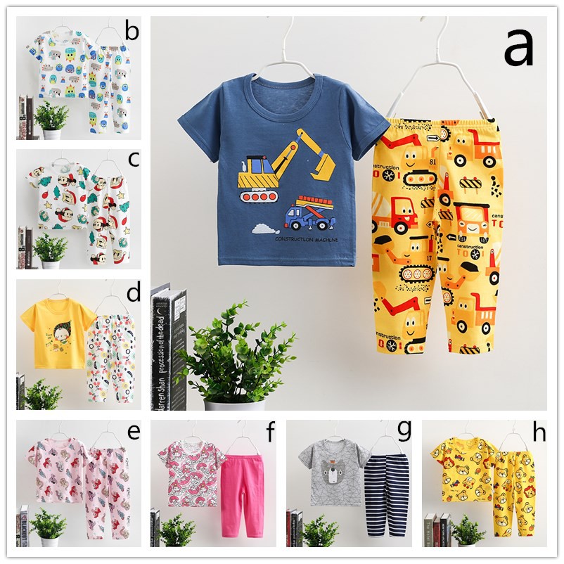 Set 2 món áo thun cotton ngắn tay in họa tiết hoạt hình kèm quần short thời trang cho bé dễ thương