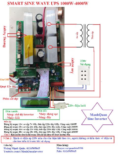 Mạch kích điện Inverter Sin chuẩn có sạc 4000w