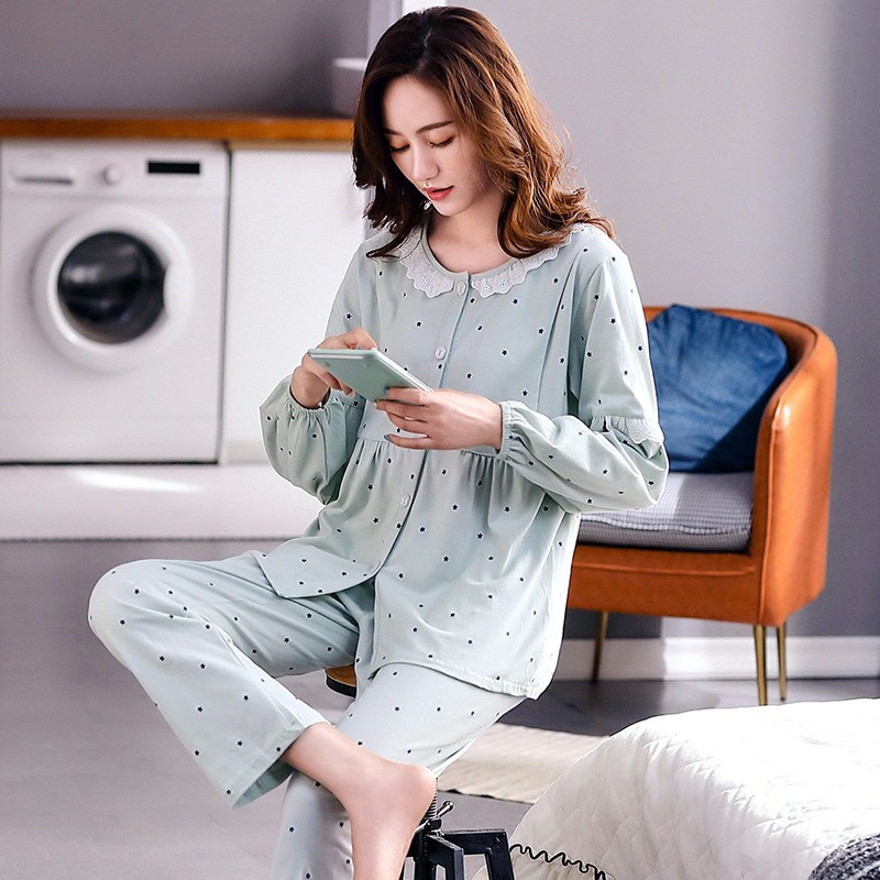 Bộ đồ bầu dài tay hàng cao cấp chất cotton cúc thât mặc bầu và sau sinh BD912