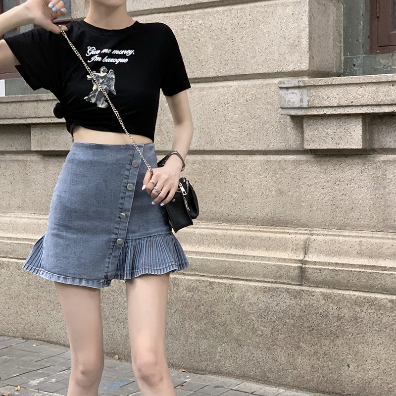 Chân Váy Jeans Chữ A Lưng Cao Thời Trang Cho Nữ