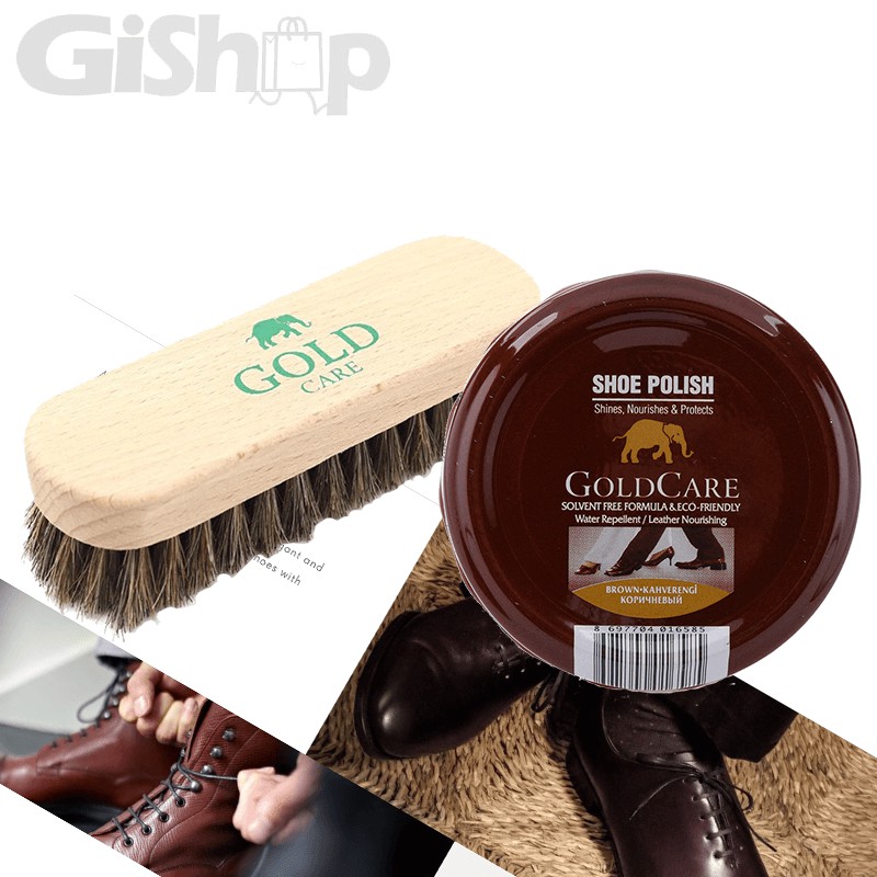 Combo Chăm Sóc Giày Da Thuộc Xi Sáp GC5003 và Bàn Chải Lông Ngựa GC4010 GoldCare