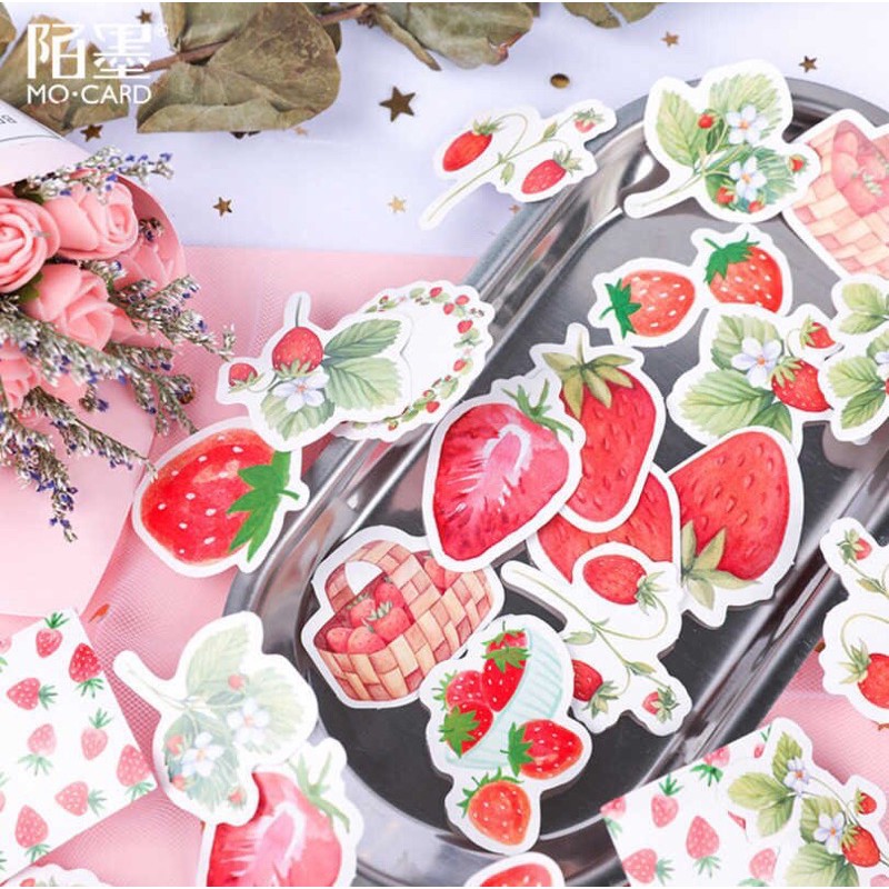 combo 30-60 sticker hoa quả trái cây decal bóc dán/ hình dán đồ ăn trái cây quả hoa