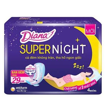 Băng vệ sinh siêu thấm Diana Super Night ban đêm 29cm 4 miếng