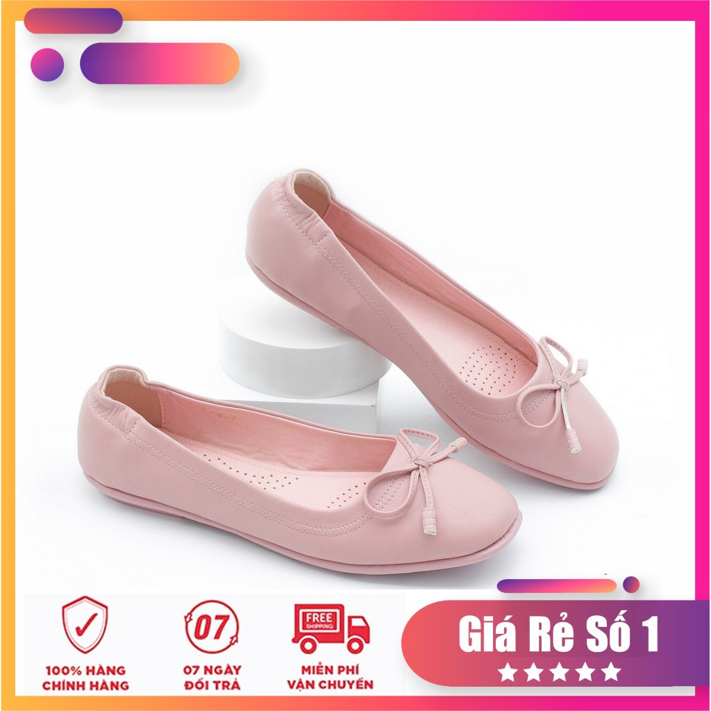 Giày Búp Bê Mũi Vuông Đế Âm Da Mềm Nơ Nhỏ P019