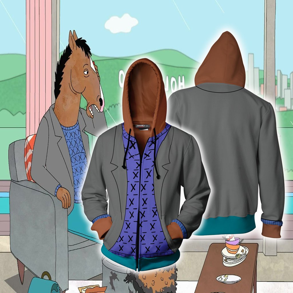 Áo khoác BoJack Horseman dây kéo in 3D, thiết kế thời trang unisex