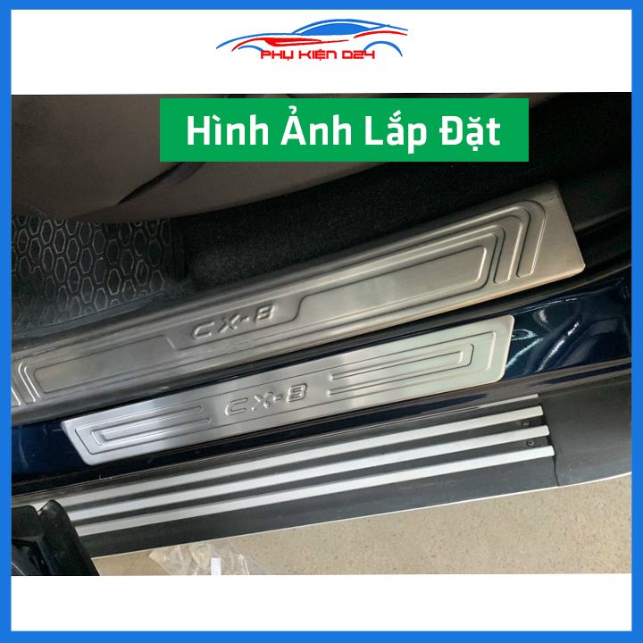 Bộ ốp bậc cửa trong ngoài nẹp bước chân CX-8, CX8 2019-2020-2021-2022 Inox chống trầy trang trí xe