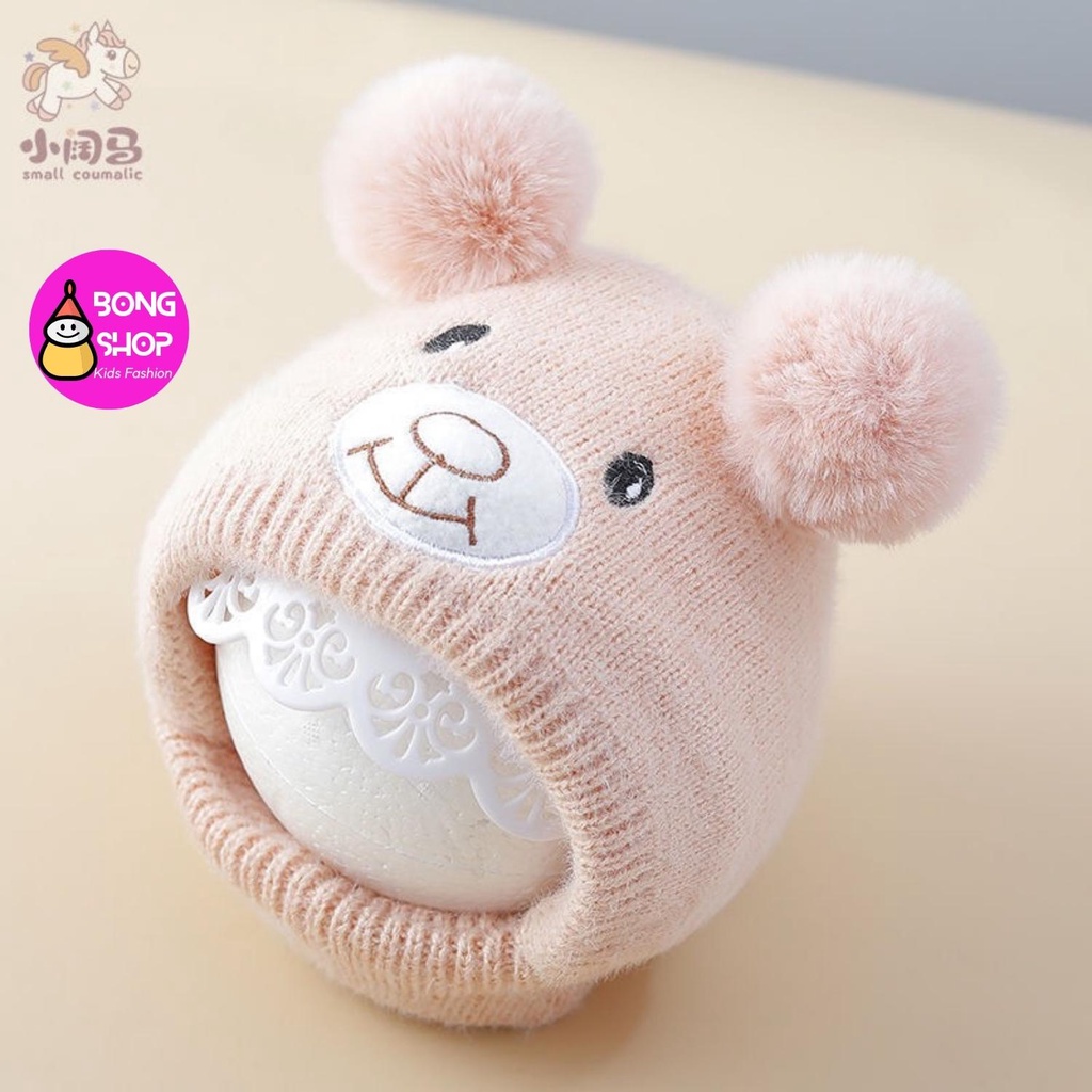 Mũ len 2 quả bông dày dặn ấm áp và dễ thương cho bé