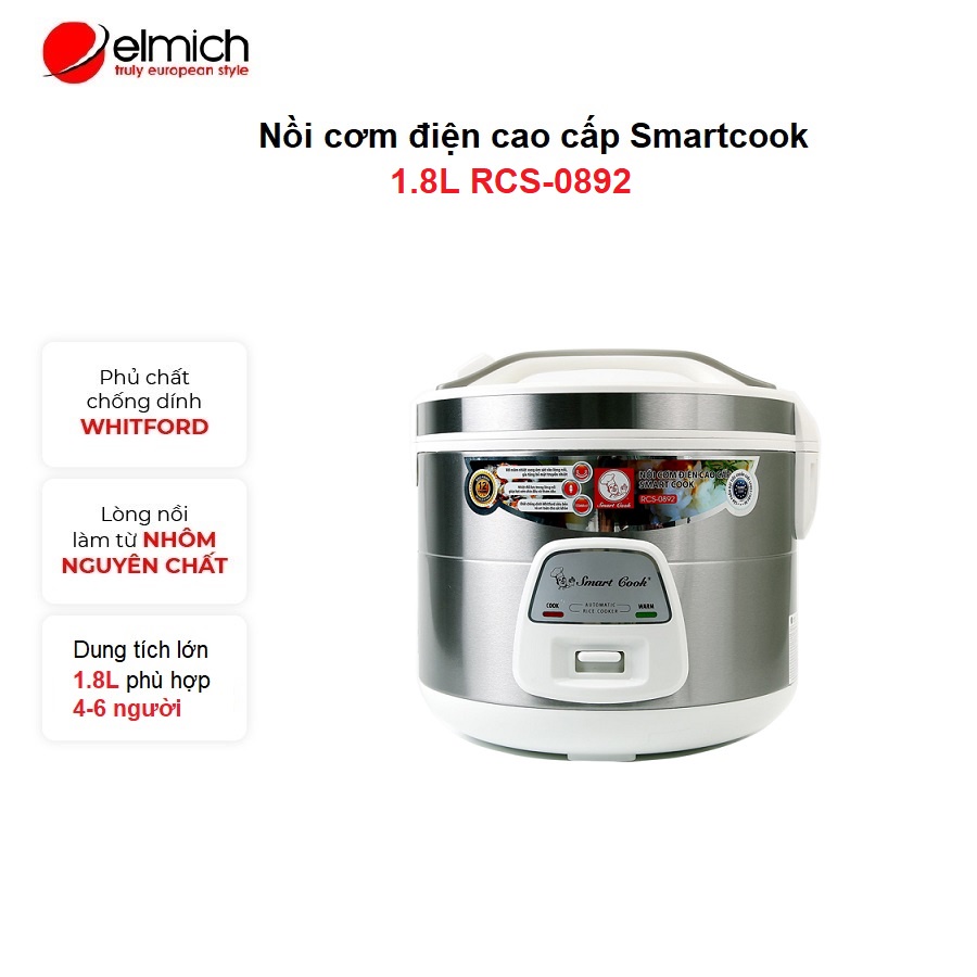 [Mã ELHADEV giảm 4% đơn 300K] Nồi cơm Smartcook RCS-0892, 1.8L