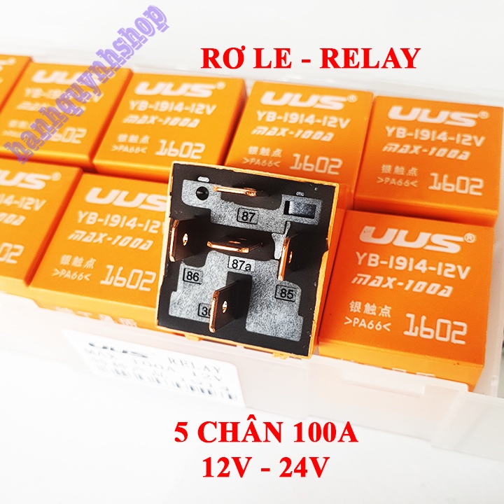 Hộp 10 Rơ le ô tô 5 chân màu cam 12V 100A hoặc 24V 100A loại 1