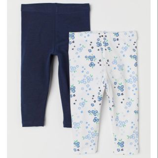 Set 2 quần legging xanh than, trắng hoa xanh cho bé gái H&M authentic 💯