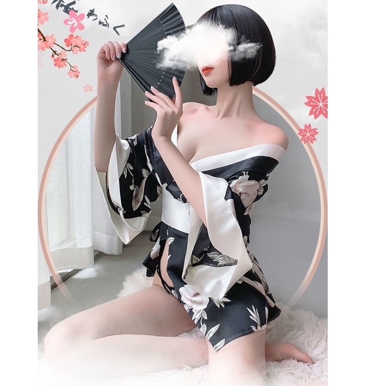 Áo choàng ngủ kimono lụa hoa anh đào kèm quần lọt khe gợi cảm sexy sang trọng freesize