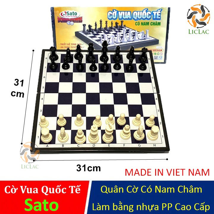 Bộ đồ chơi Cờ Vua Quốc Tế Sato ( Có Nam Châm ), Bộ cờ vua kèm bàn cờ loại Cao Cấp - LICLAC