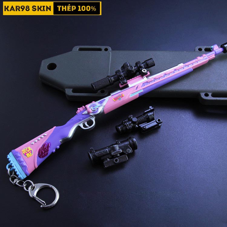 Mô Hình PUBG Kar98 Skin Pink Galaxy Tặng Kèm 3 Scope Và Kệ Trưng Bày 19cm