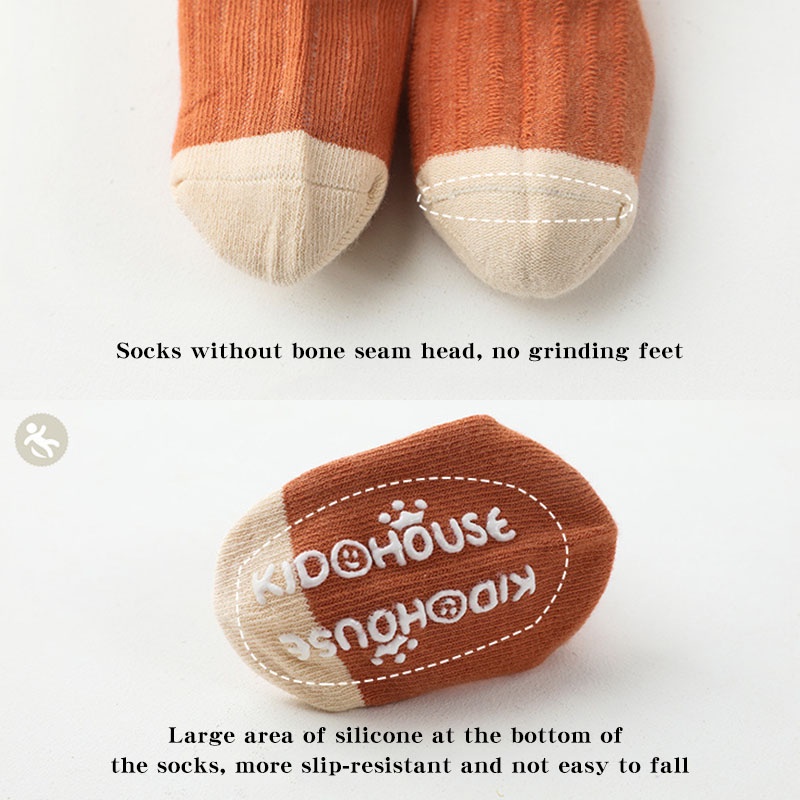 Vớ cotton chống trượt màu trơn họa tiết kẻ sọc cho trẻ em 0-36 tháng tuổi