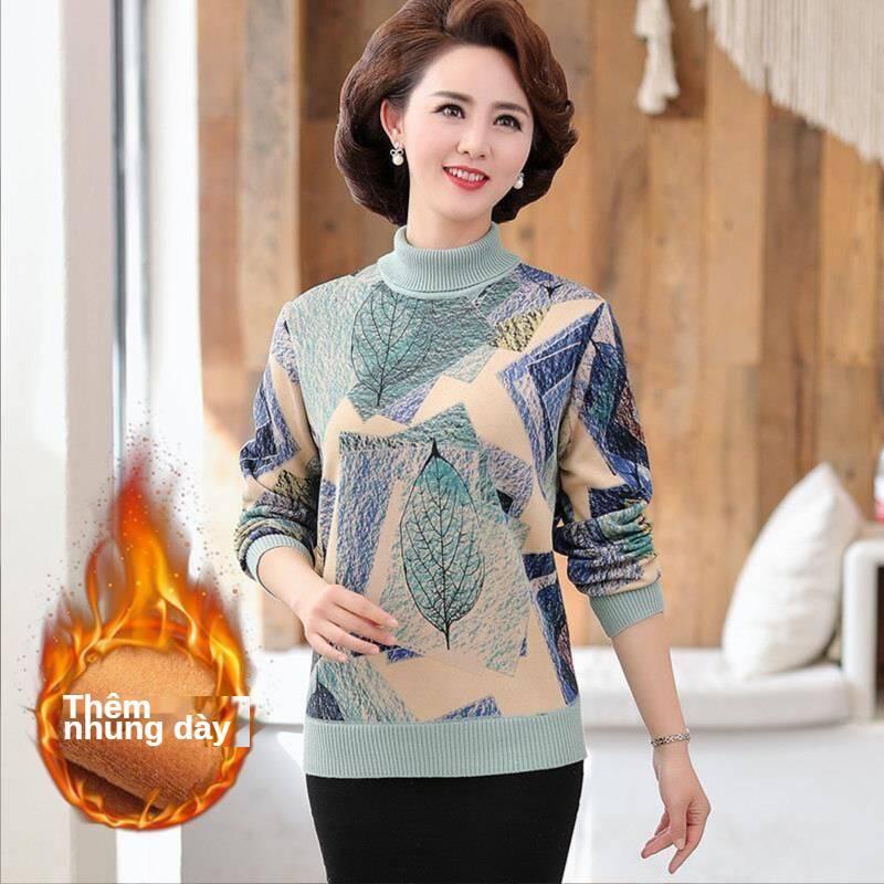 Áo thun tay dài lót nhung dày dặn giữ ấm mùa đông cho phụ nữ trung niên