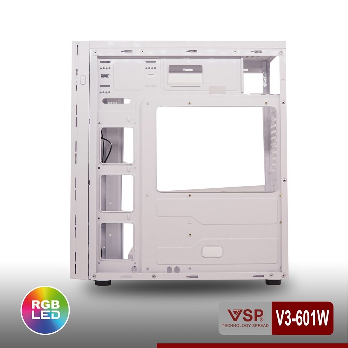 Vỏ case PC thùng máy tính chính hãng Case VSP V3-601W White Dãy LED RGB Hông trong suốt