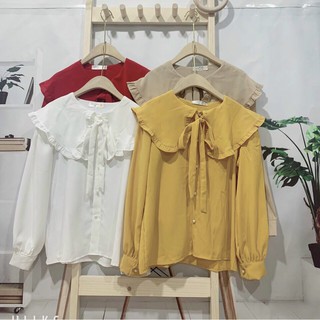Áo sơ mi tơ bèo nơ ngực ( Nơ cổ bèo bản to )