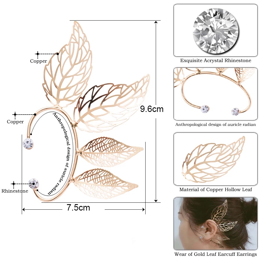Bông tai hình lá đính đá zircon phong cách Bohemia Hàn Quốc cho nữ