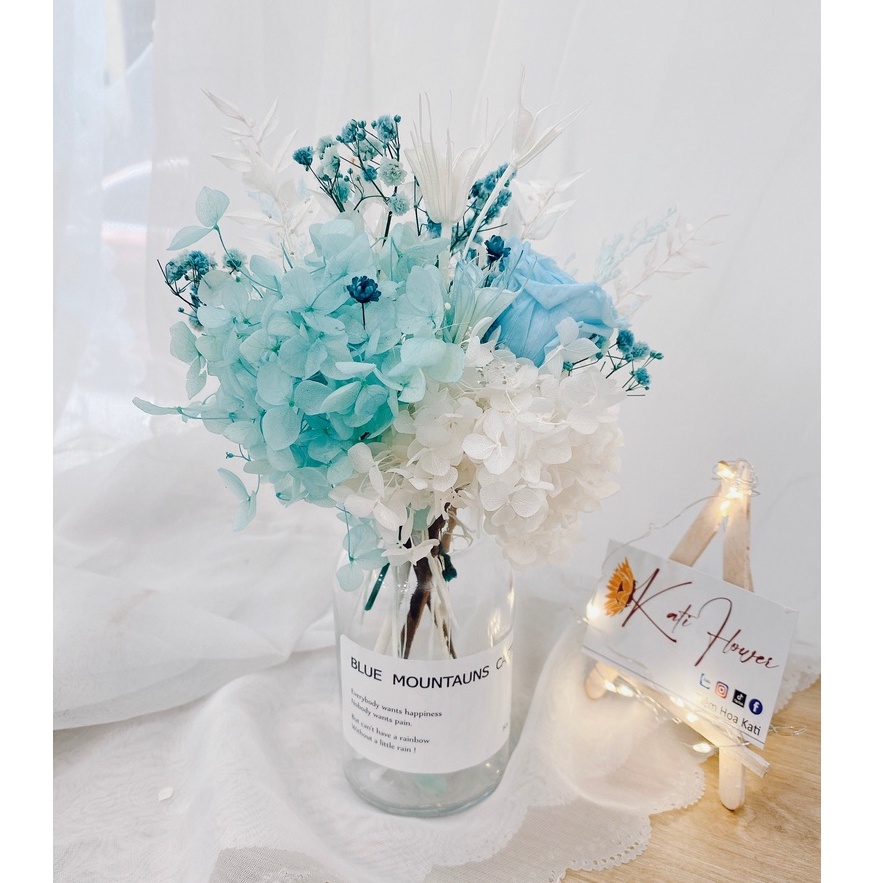 Bình hoa khô mixe các loại kèm lọ bình thuỷ tinh decor trang trí vintage