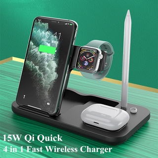 Đế sạc nhanh không dây 4 trong 1 15w cho iphone 12 11 pro xs apple watch iwatch giá đỡ