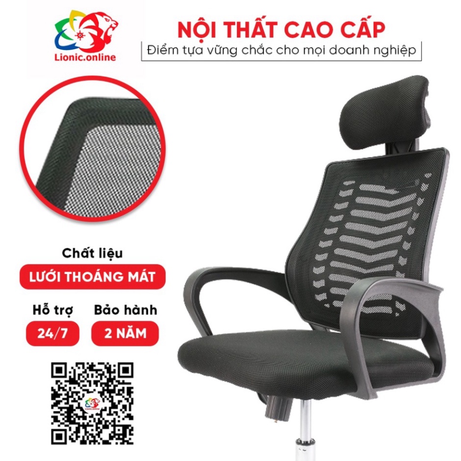 {Sale Off } Ghế công sở lưng xương của cá tựa đầu, chân xoay, lưng lưới thông thoáng GHE_VP410