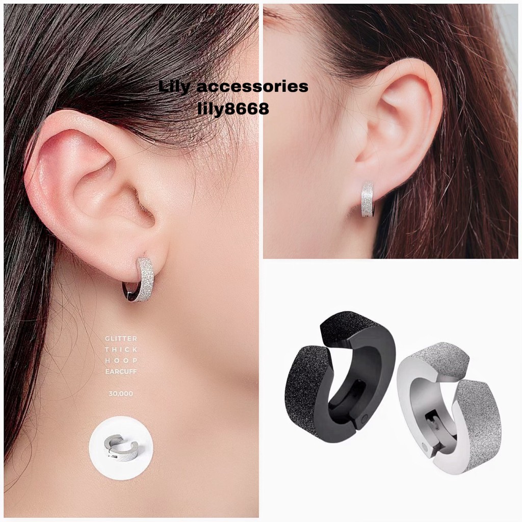 Hoop Earcuff kẹp tai titan tròn ánh kim lấp lánh không cần xỏ lỗ nam nữ không gỉ không đen không dị ứng unisex
