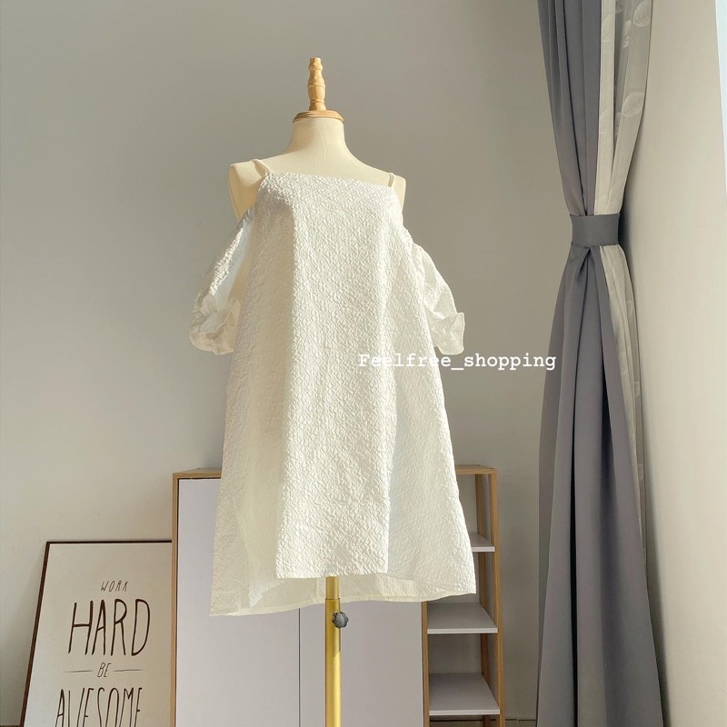Đầm Váy Babydoll 2 Dây Hoạ Tiết In Nổi 2 Lớp Mặc Đi Chơi Đi Tiệc (Hình Thật)