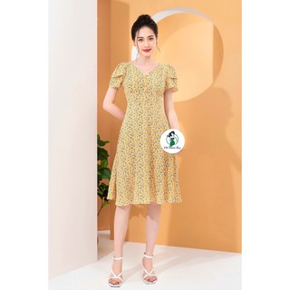 { HOTTREND Công Sở } Váy công sở nữ - Đầm thiết kế dáng xòe chít eo, họa tiết hoa Nhí, tay bồng cao cấp, sang trọng.