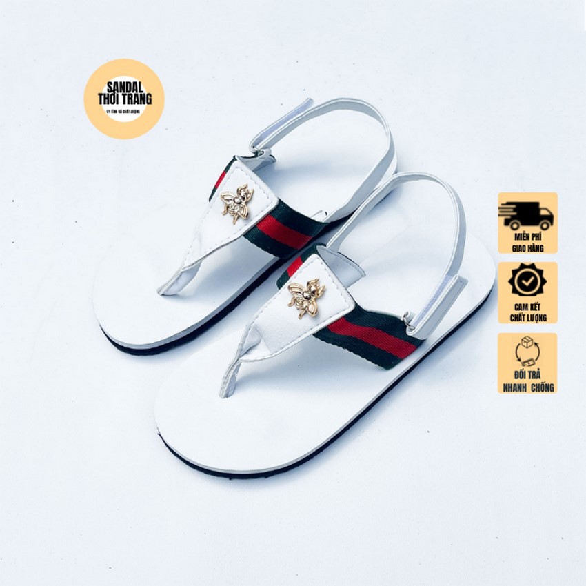 Dép quai hậu nữ nam, SANDALTHOITRANG Giày sandal nữ đi học, đi chơi quai chữ T gắn ong full size 30-44