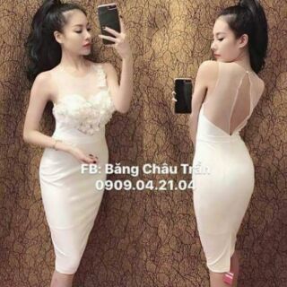 Đầm body hở lưng ren lưới hoa