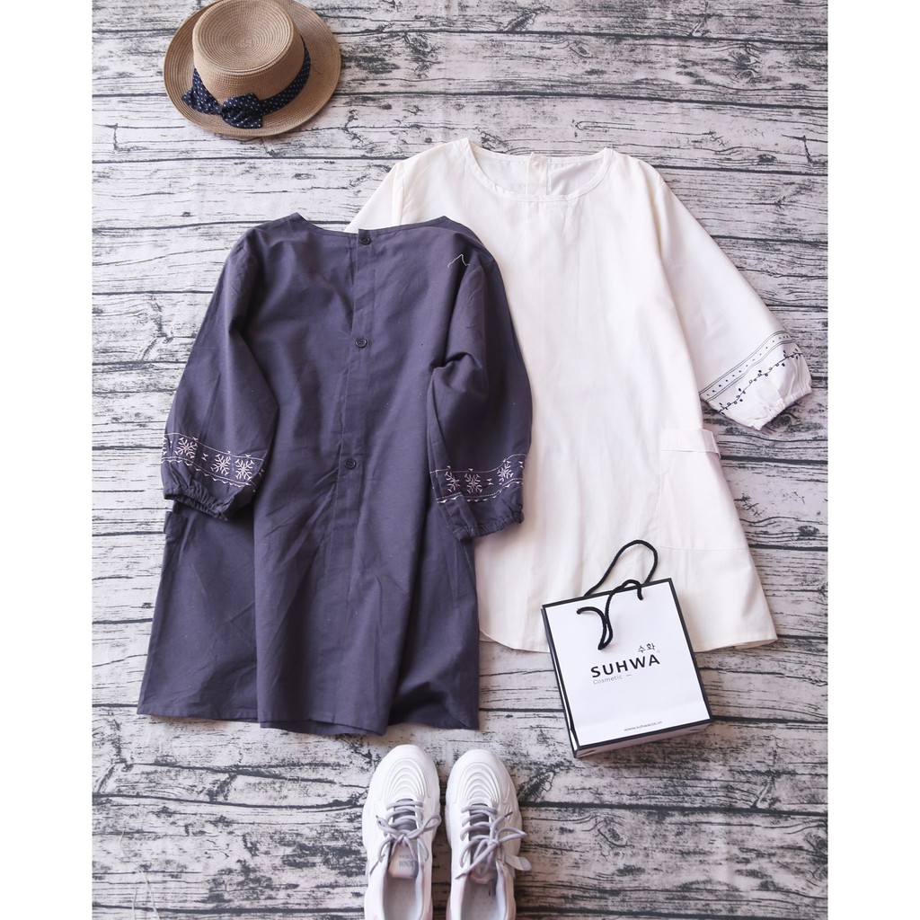 ÁO VÁY TAY BỒNG THÊU HOA