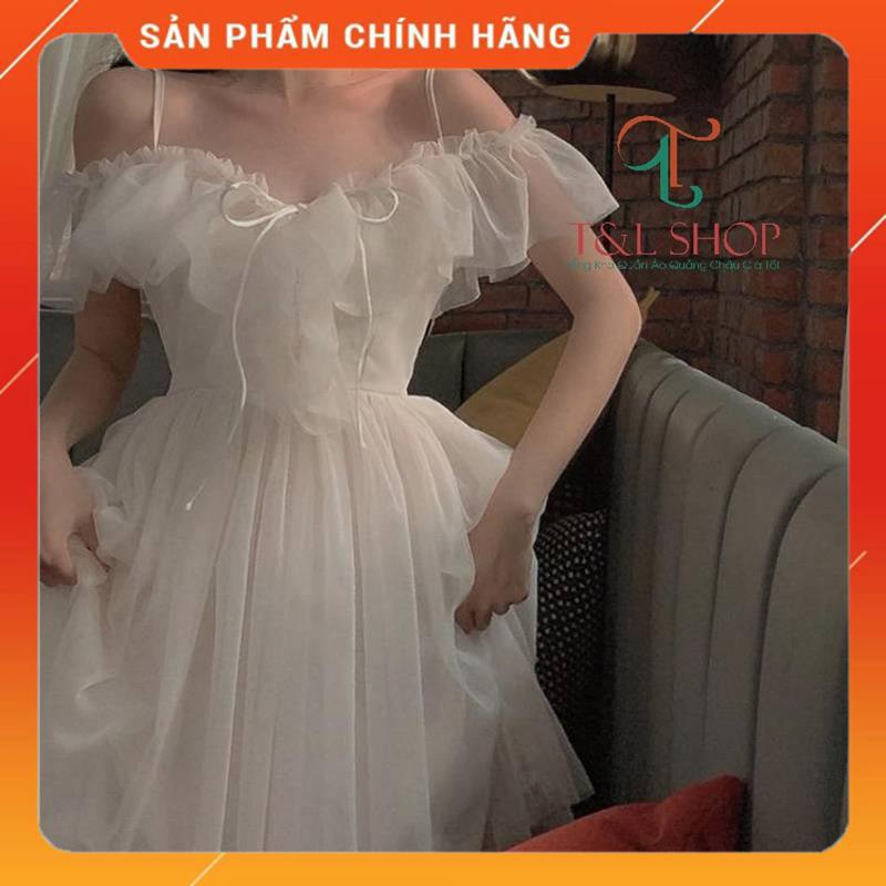 Đầm Xoè Tầng Trắng Trễ Vai Ulzzang Tiểu Thư Công Chúa MSP56748