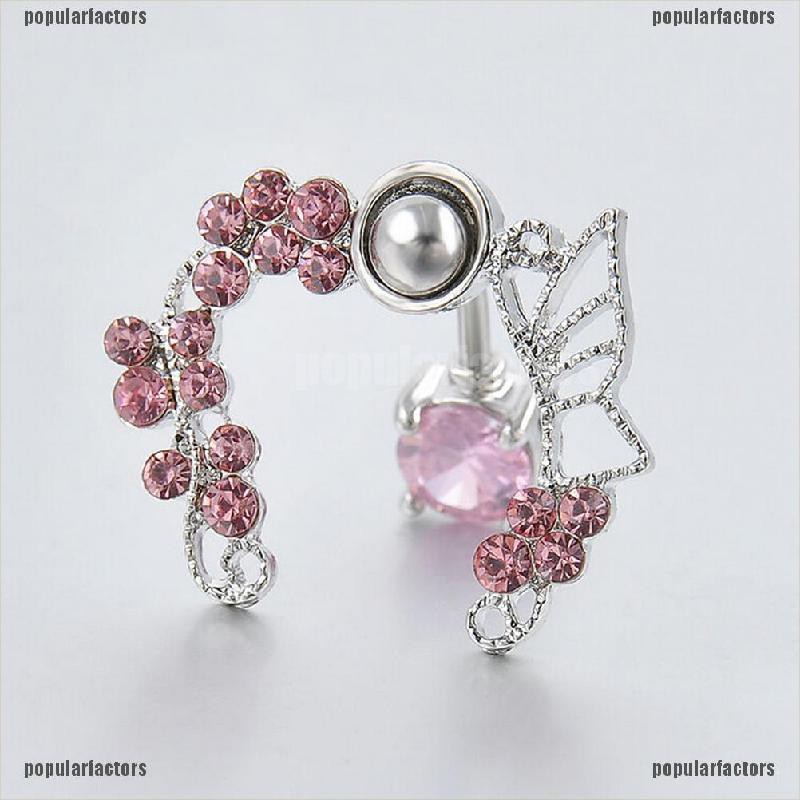 Khuyên Rốn Hình Bướm Màu Sắc Hồng Dễ Thương 14G