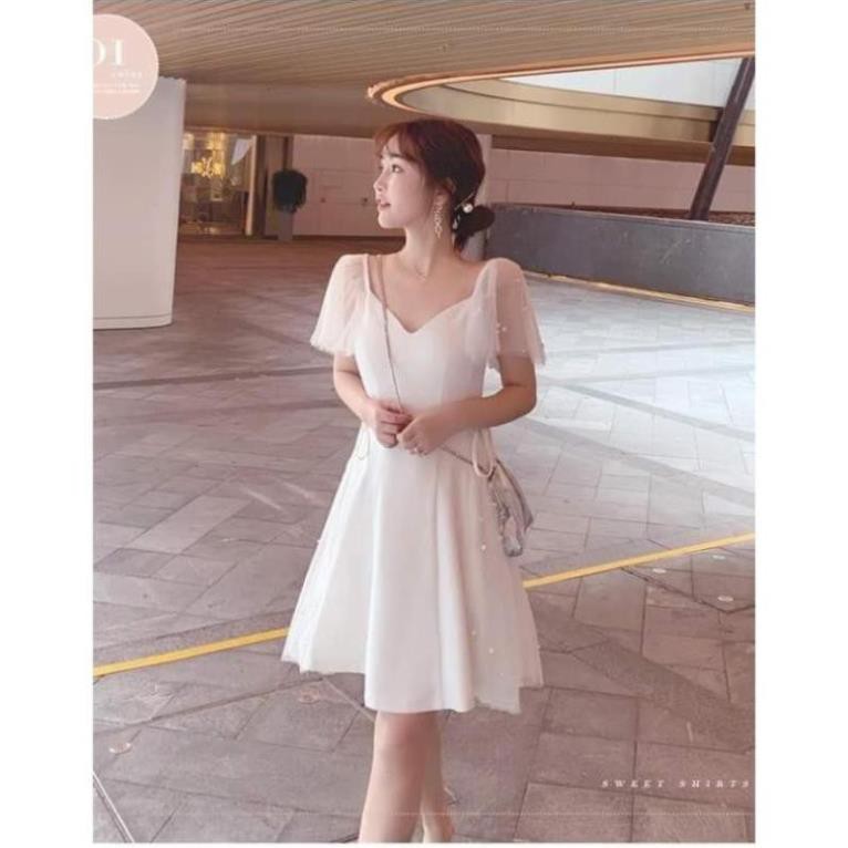 Đầm dự tiệc xòe đỏ cát nhật phối tay ren đính hạt sang trọng quý phái nhất