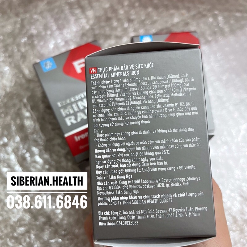 Essential Minerals Iron Siberian, hỗ trợ tạo máu và chuyển hóa năng lượng, giảm mệt mỏi - Hộp 60v