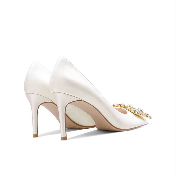 Giày cao gót vải satin phối mặt khóa vuông thời trang dự tiệc cho nữ Lanceshoes